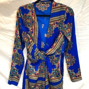 Misguided Blue Paisley Print Wrap Front Mini Dress